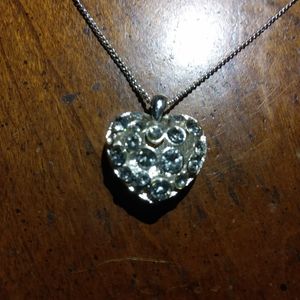 Nwot heart charm rhinestones cut out bubble puffy heart silver